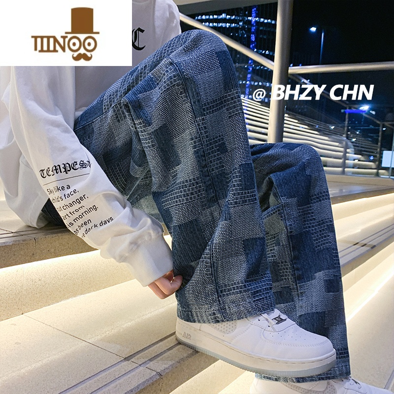 YANXU高街vibe牛仔裤男款潮牌宽松阔腿裤夏季直筒百搭美式hipho款e男b高清大图