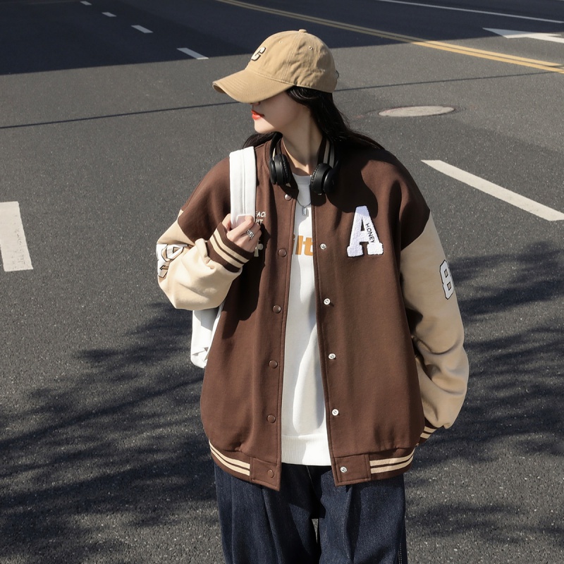 [1折价79.9元叠加优惠券]唐狮 |春冬季外套女新款韩版宽松拼色棒球服上衣学院行百搭