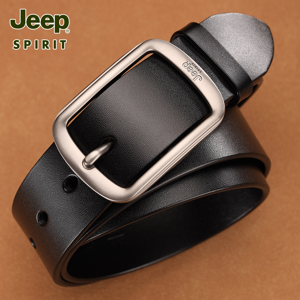 JEEP吉普男款皮带真皮针扣时装腰带牛仔裤休闲中年轻人牛皮带款皮高清大图