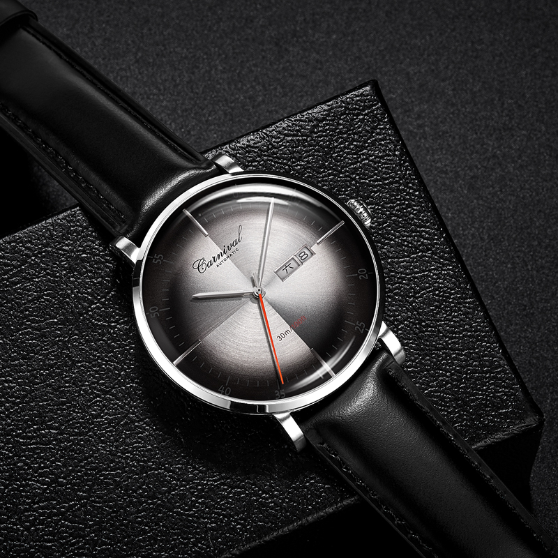 嘉年华Carnival手表正品男士全自动机械表 男表进口机芯防水休闲时尚潮流简约个性炫酷男表真皮大表盘品牌表8894 间金白面蓝光