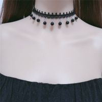 一件气质项链女CHOKER个性项坠锁骨链项圈水晶流苏链遮疤宽链 黑008