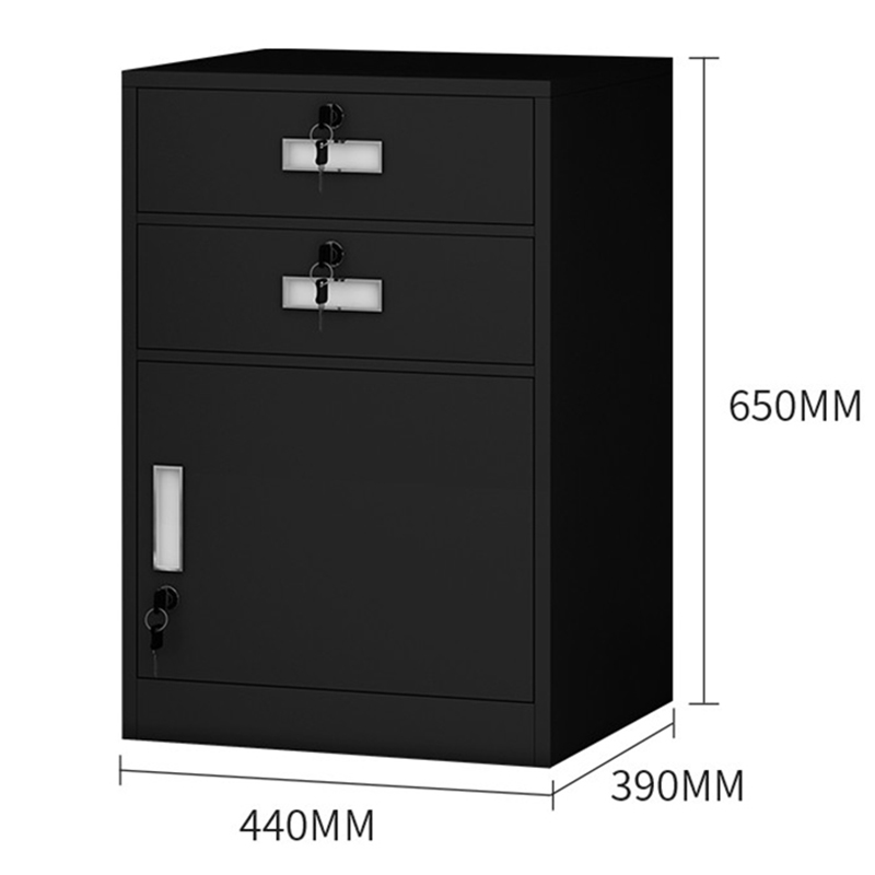 鑫金虎 钢制文件柜办公柜矮柜黑色两抽一门 440*390*650mm高清大图