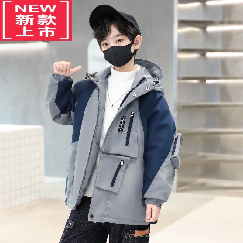 可莉允儿童冬装男童外套加厚2022新款秋冬季中大童连帽派克服棉衣洋气潮棉服图片