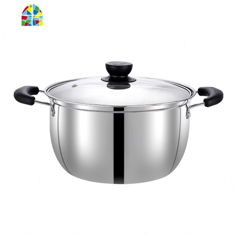 加厚不锈钢汤锅复底双层小蒸锅蒸笼家用双耳煮面汤粥锅