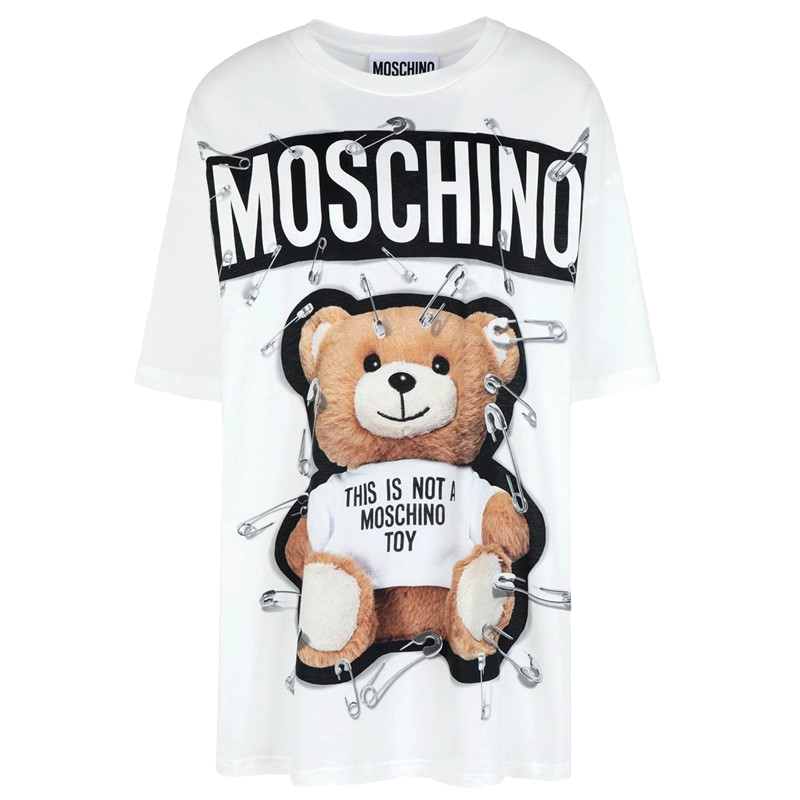 香港直邮moschino莫斯奇诺别针熊印花圆领短袖纯棉t恤男女同款