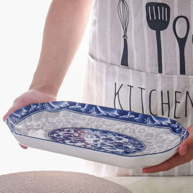 下彩长方形超大号鱼盘家用蒸烤菜鱼盘子蓝青花1个27厘米鱼盘>800_800