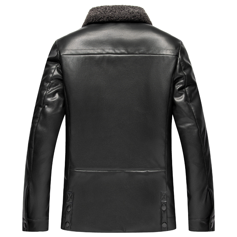 生态真皮连帽皮羽绒服男中年休闲羽绒皮衣外套中长款皮可脱卸