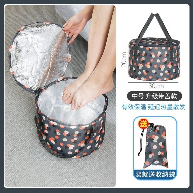 花朵常规中号 (无盖) 便携省空间泡脚袋旅行旅游车载简易带盖保温可折叠大号洗脚脸盆桶