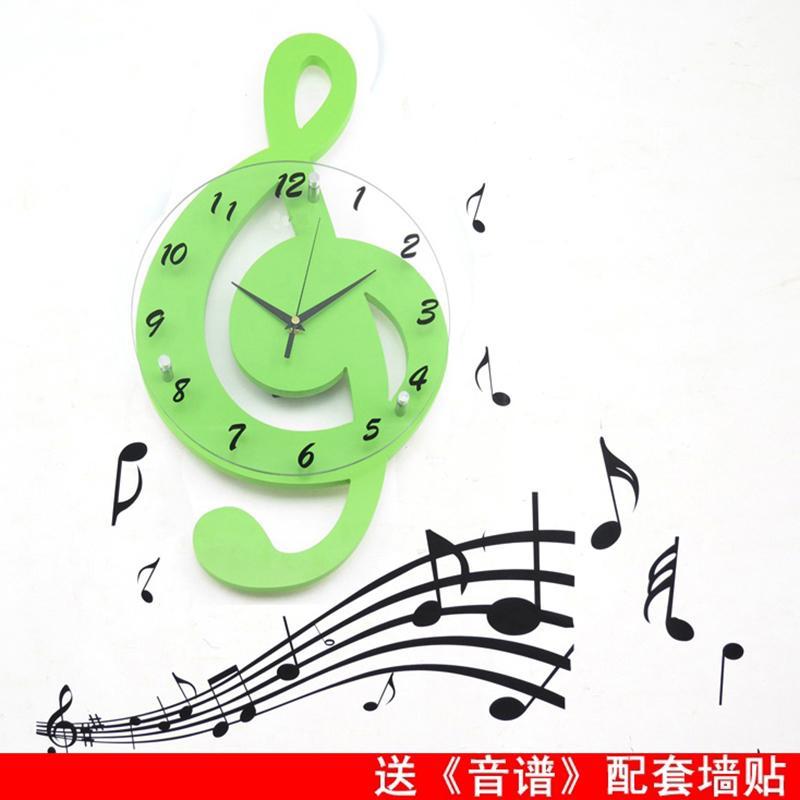客厅挂钟 时尚创意钟表 田园装饰时钟 静音艺术钟-[大号]绿色 +配套墙贴 35厘米表盘