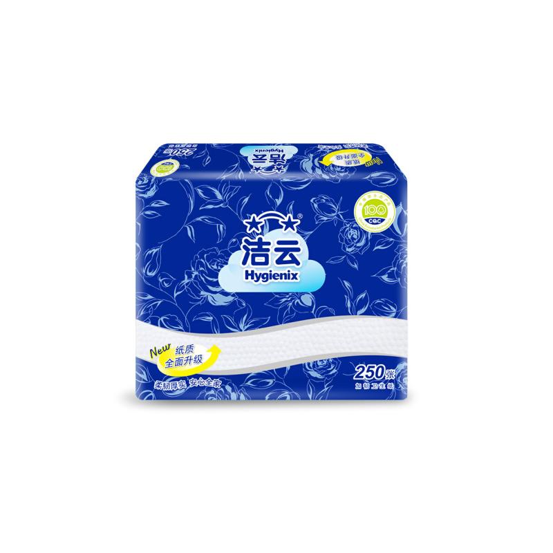 洁云 卫生纸平板卫生纸加韧压花250张3组原生浆草纸12提/箱