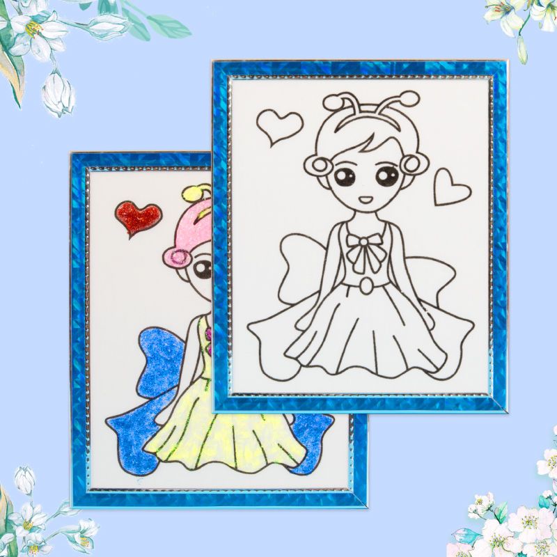 儿童卡通金粉画艺术玩具金粉沙画大彩底金粉画涂鸦每套含6瓶金粉女款