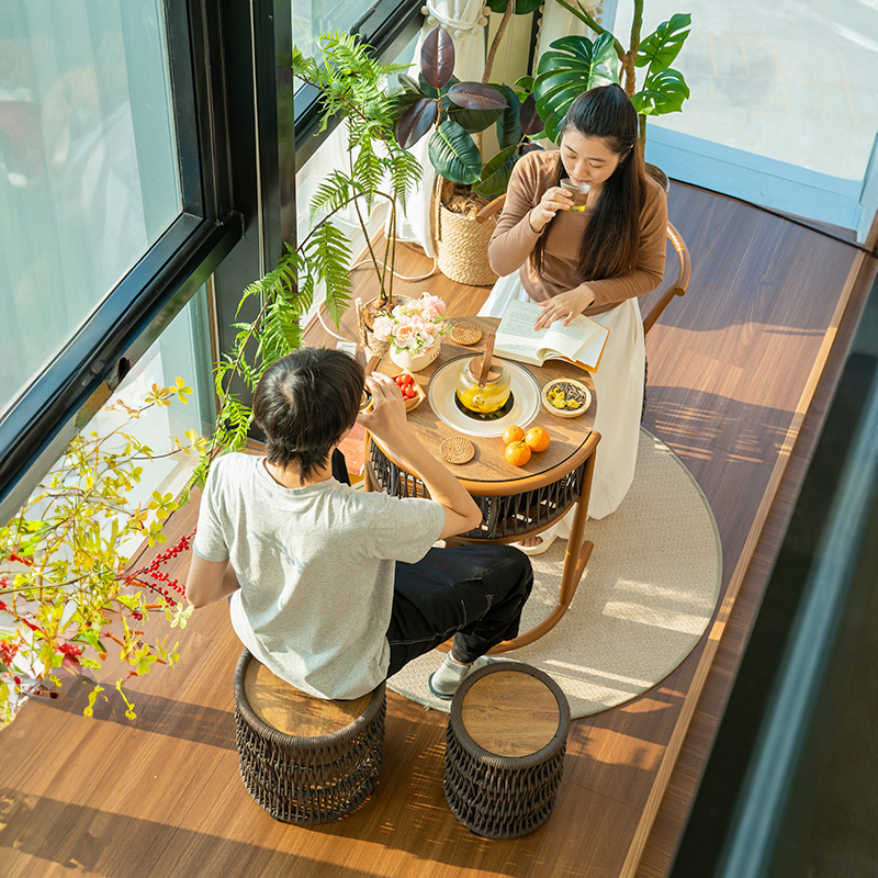 紫叶山月茶桌阳台烧烤小茶桌电陶炉圆形茶几小型围炉煮茶桌椅组合