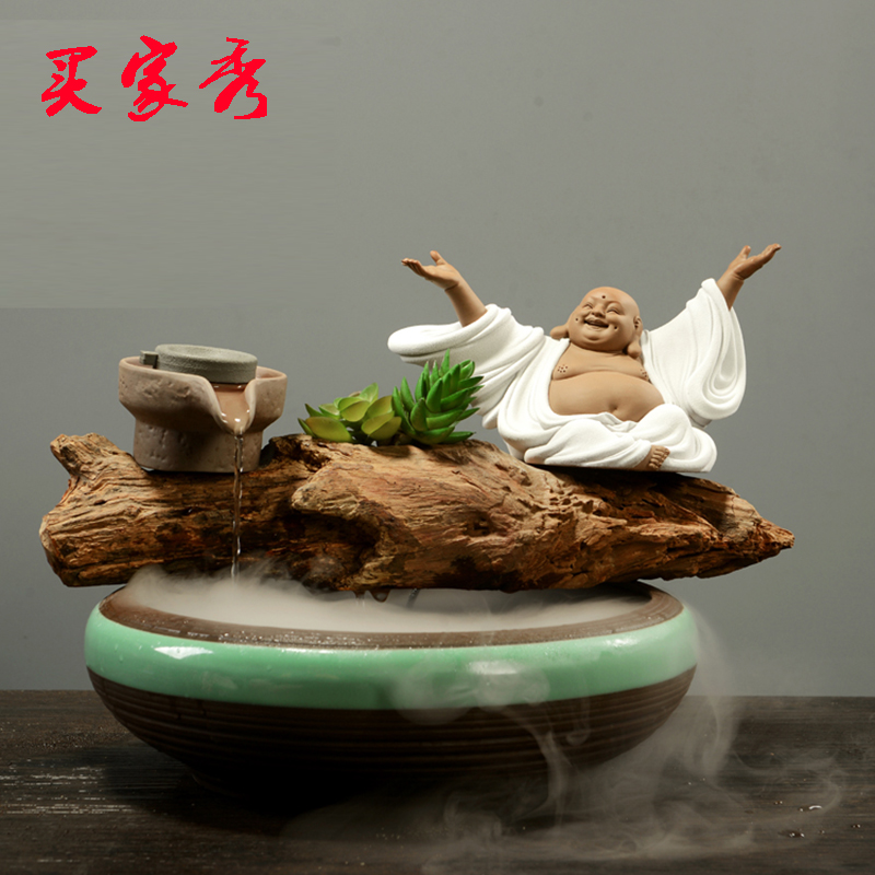 陶瓷鱼缸流水枯木循环水摆件流水器石过滤器办公室流水 三维工匠 110厘米横木水泵磨盘无缸和绿植高清大图
