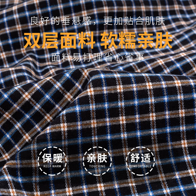 啄木鸟保暖加绒衬衫男格子冬季新款中老年男士加厚休闲爸爸装衬爸高清大图