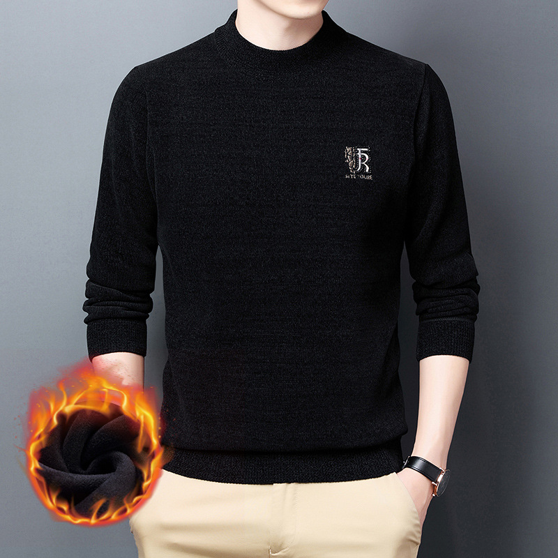 男装加绒雪尼尔毛衣男款冬季半高领加厚保暖打底针织衫男_456