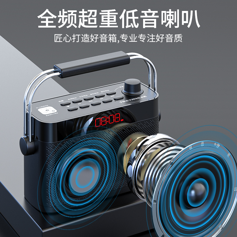 Tbrklm新款便携式无线网络收音机蓝牙音箱全波段广播插卡音响支付宝微信收款网红广场舞音响 科技黑(S100)