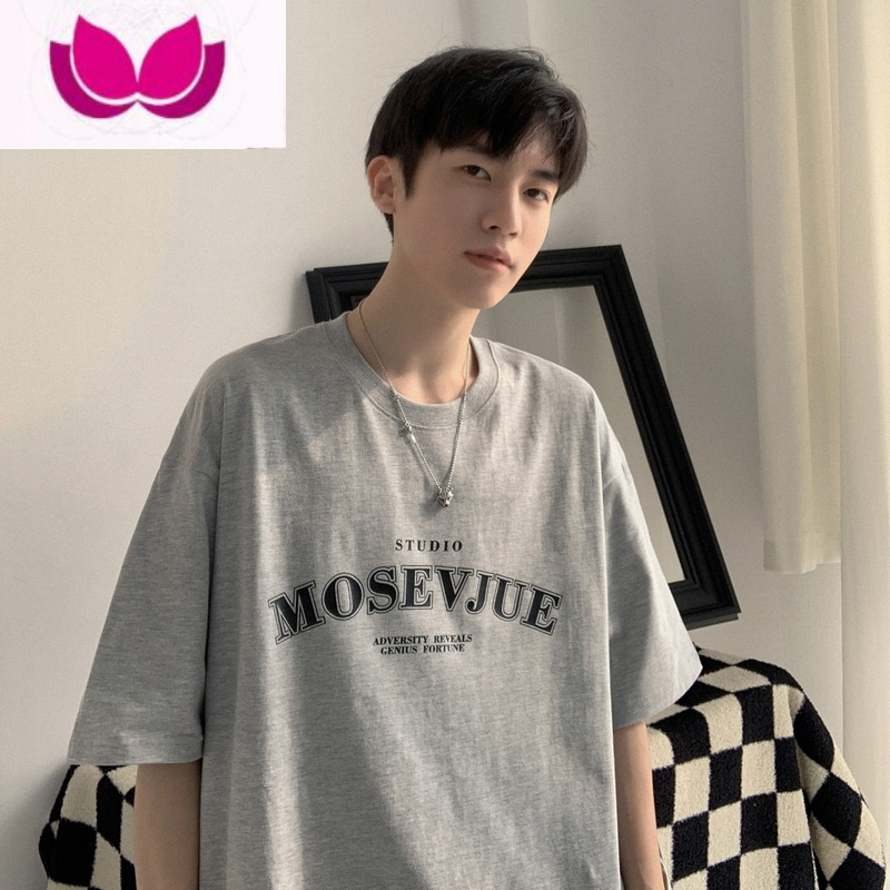 七斓短袖男夏天t恤英文字母五分袖体恤宽松oversize夏季半袖