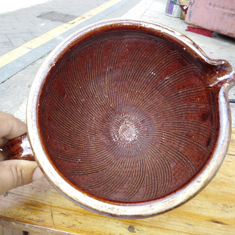 老式陶瓷擂钵剁辣椒捣蒜器擂茶钵擂椒皮蛋米糊研磨器镭钵家用 敬平 粗齿大号擂钵擂棒一套送清洁刷研磨碗(碎物器)