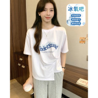 冰氧吧2024夏季女圆领前胸字母短款短袖T恤简约学院风_264 L 本白