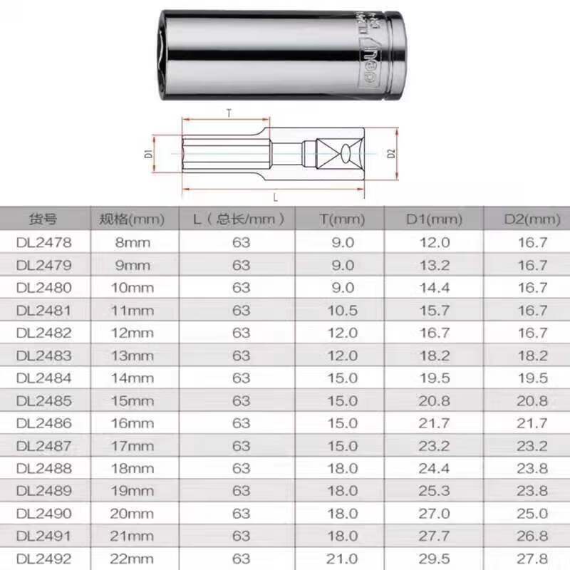 得力(deli)DL2491 10mm系列六角长套筒 21mm 银色 1支