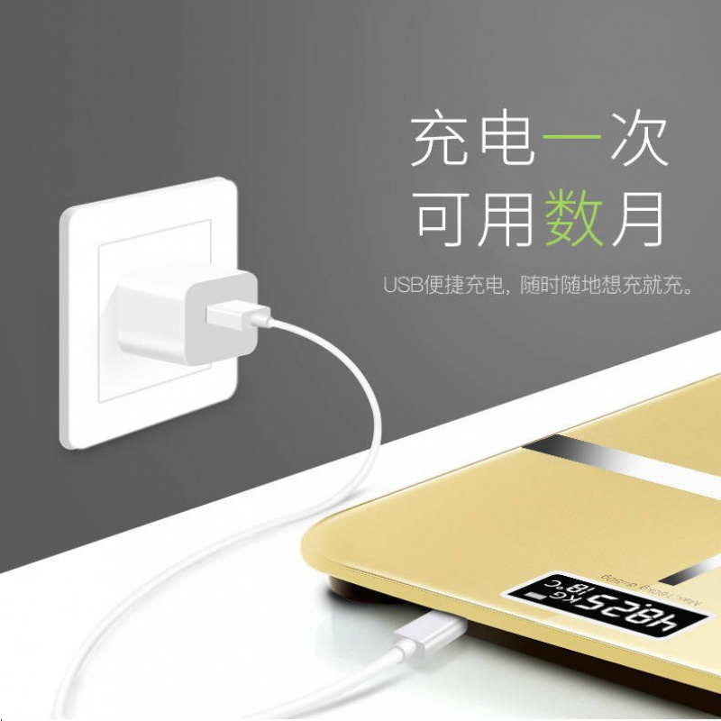USB可充电电子秤纳丽雅精准家用健康称体重秤人体秤成人称重体重称国庆. 雅银灰-电池款*26*26CM-Q55