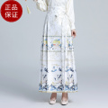 免费试穿2024新款国风新中式印花马面裙女高腰新款春秋改良汉服小个子白色半身裙子气质新中