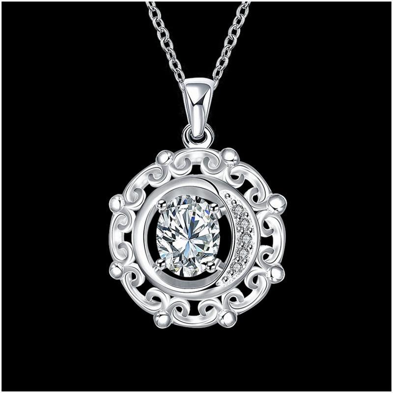 N035 Women Silver Necklace韩版镀纯银复古花坠锁骨链女项链送女朋友七夕情人节礼物