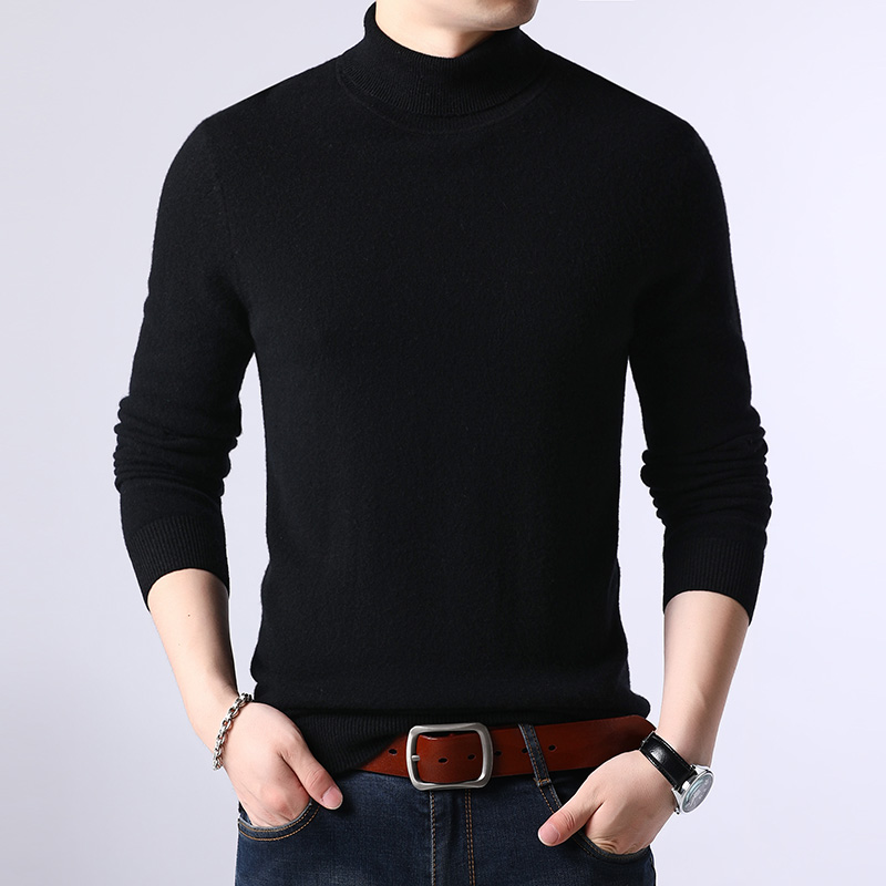 免费试穿 高端纯山羊绒 高领羊绒衫男春秋季青年纯色打底衫高领毛衣男韩版时尚100%纯羊毛衫针织衫品牌官方旗舰店特卖 1812加厚黑色 170/84A