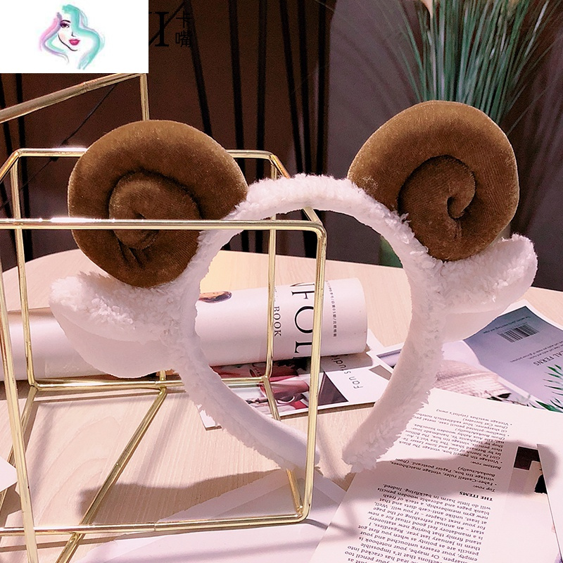 卡通毛绒发箍可爱羊角发饰头箍羊羔毛小羊发卡圣诞卡箍