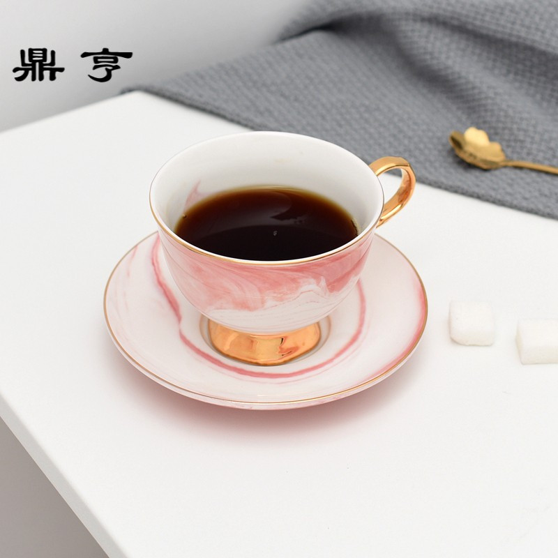 鼎亨北欧风简约大理石纹金边陶瓷咖啡杯碟英式创意下午茶花茶杯红