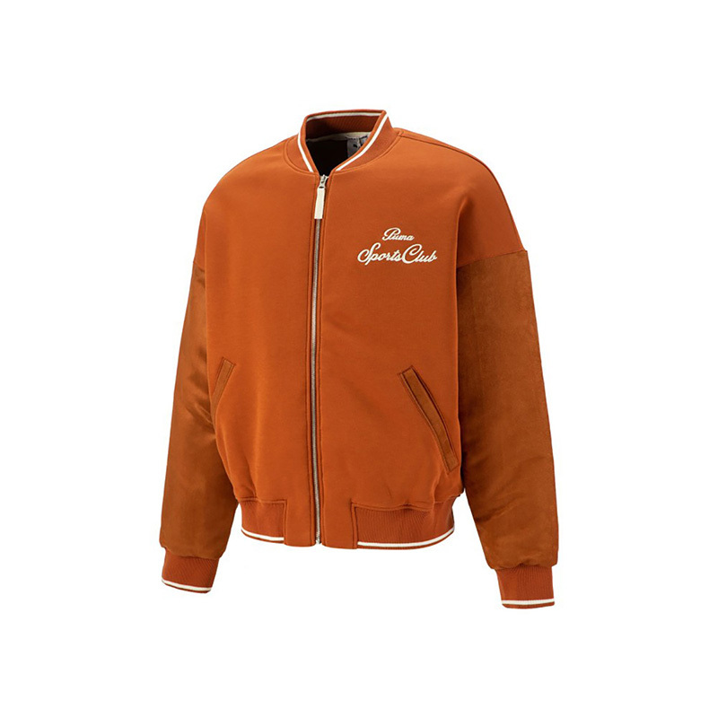 PUMA MMQ系列 字母印花刺绣棒球夹克外套 男款 咖啡色 539587-74