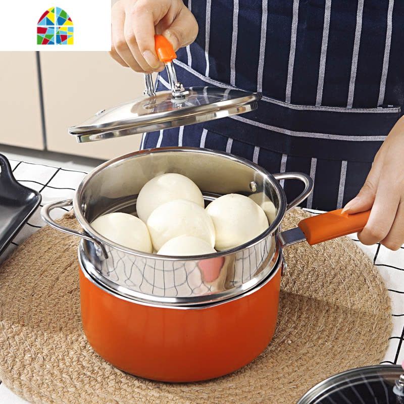 婴儿宝宝辅食迷你小蒸锅蒸馒头的家用304不锈钢蒸笼2层奶锅不粘锅 FENGHOU 24cm双耳含蒸笼图片