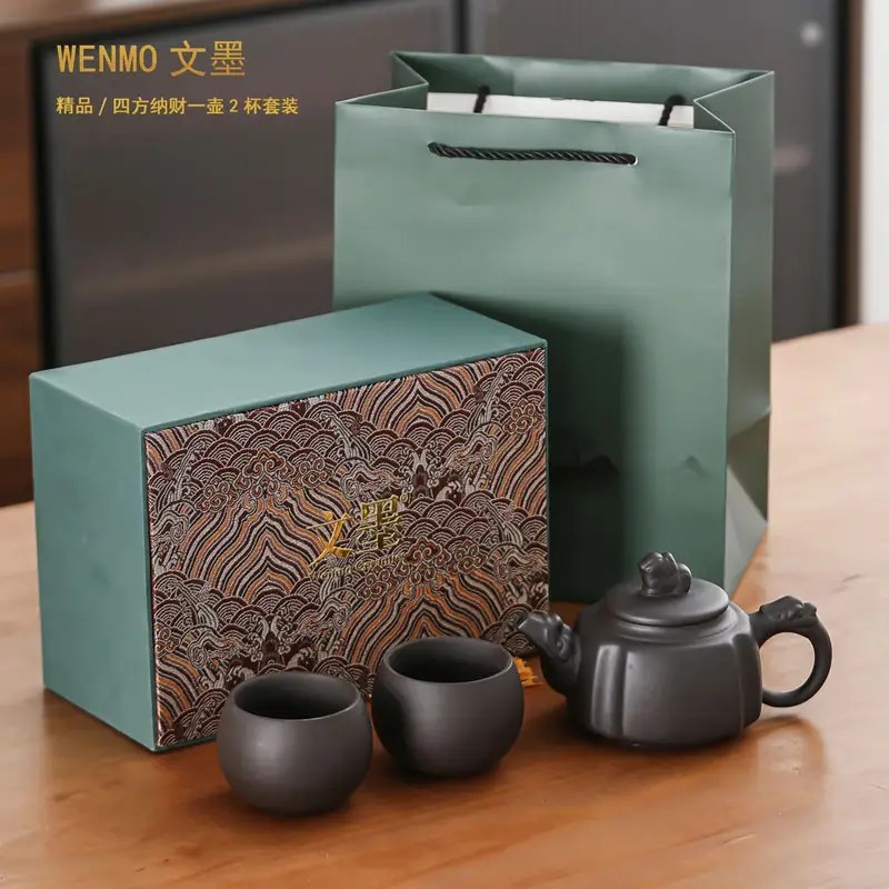 文墨四方纳财禅意杯一壶2杯套装WMZS01高清大图