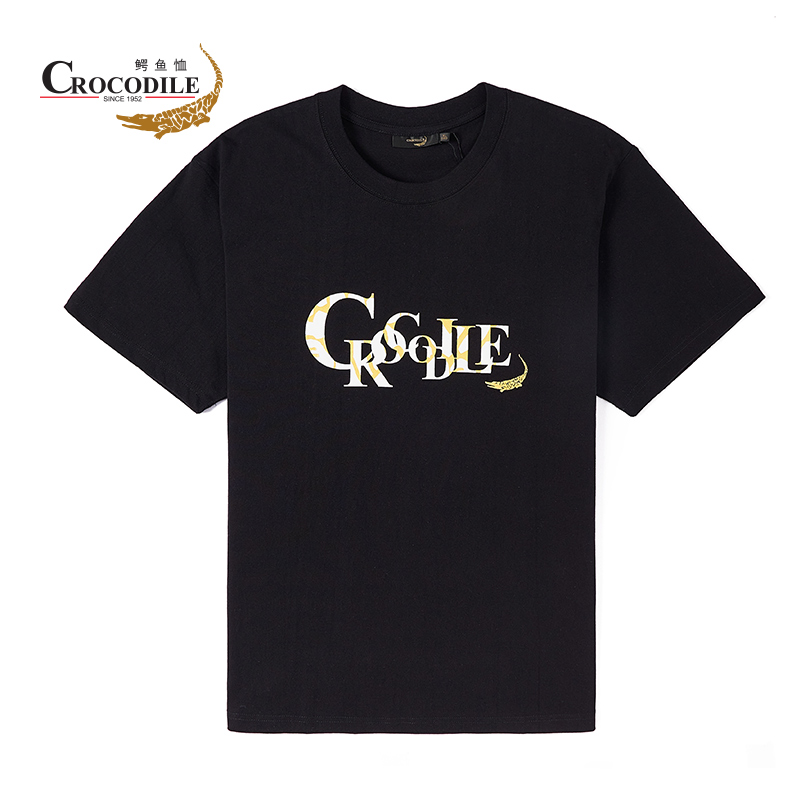 鳄鱼恤CROCODILE 夏季男装新品 男士圆领舒适透气印花短袖T恤 顺丰发货 BA-53466 097黑色 XXL