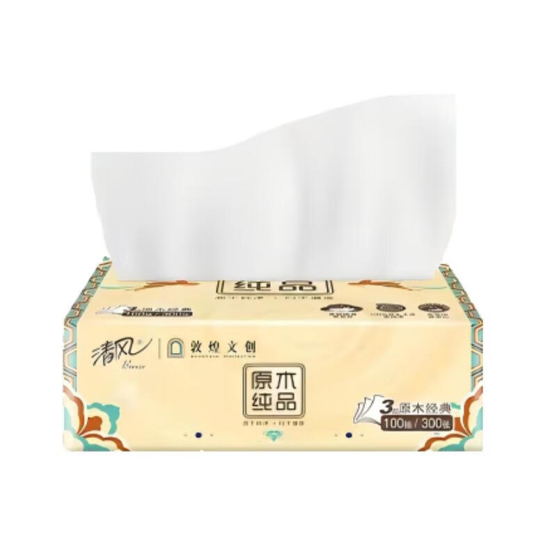 清风 原木纯品抽纸餐巾纸敦煌联名 3层 100抽*6包/提 AR60SZP高清大图