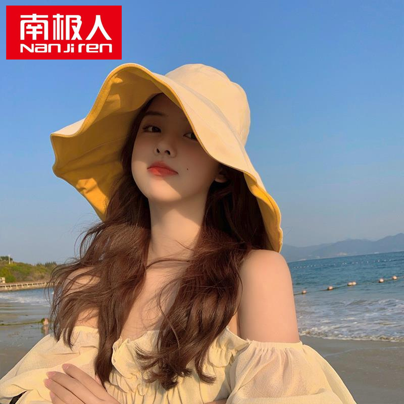 帽子女夏季渔夫帽遮脸遮阳帽大檐帽韩版双面戴日系太阳帽高清大图