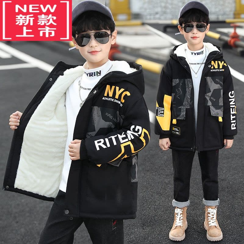 可莉允韩国男童棉衣加绒外套2022秋冬新品中大童时髦帅气男孩棉袄风衣潮棉服图片