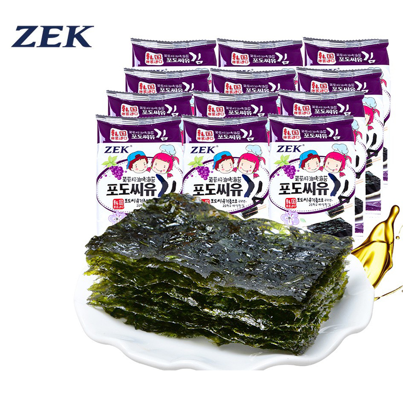 ZEK韩国进口葡萄籽油烤海苔4袋装 12g*3包/袋 紫菜寿司可用儿童辅食海味休闲零食高清大图