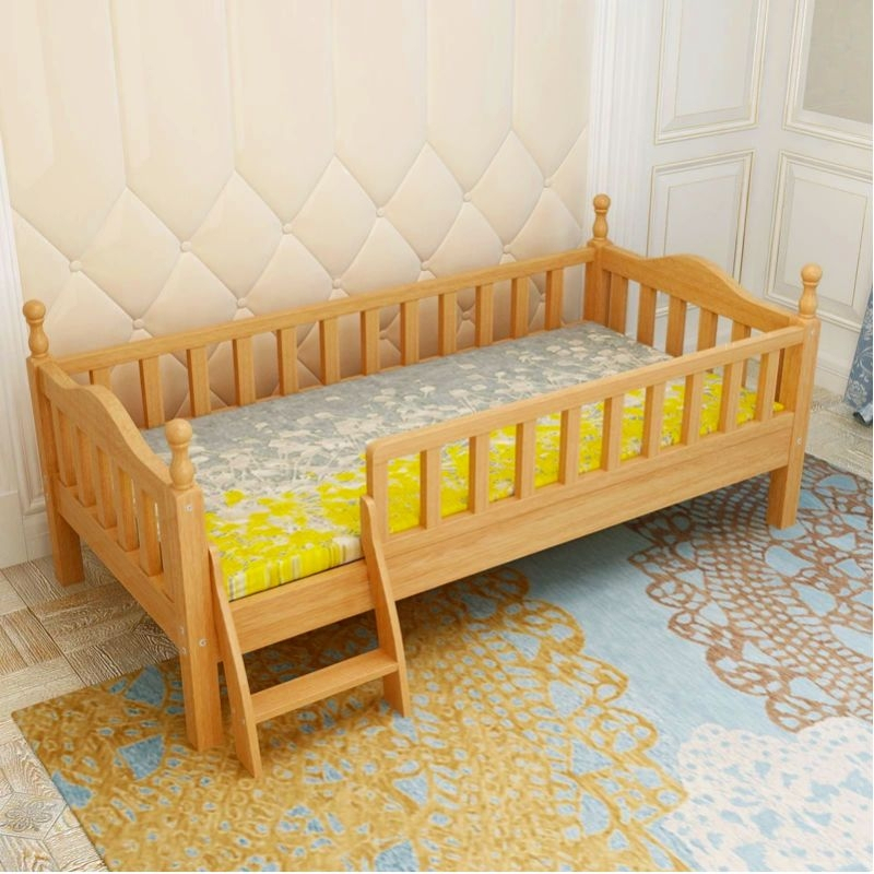 美帮汇全榉木儿童床带护栏实木床小孩拼接床床加宽床定制床单人床 150*70*40四护尾梯或侧梯加厚款 其他不带