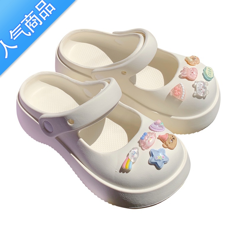 SUNTEK 可爱厚底洞洞鞋女夏季踩屎感外穿半拖鞋沙滩鞋两穿凉鞋in外高清大图