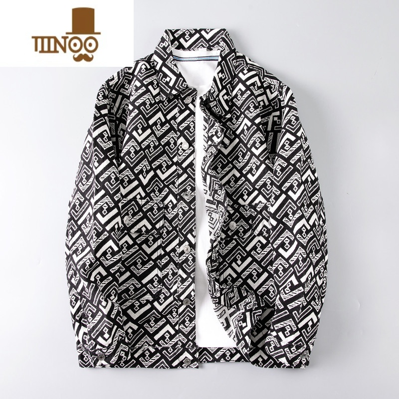 YANXU牛仔外套男士复古感印花夹克ins潮牌宽松休闲痞帅衣服高清大图