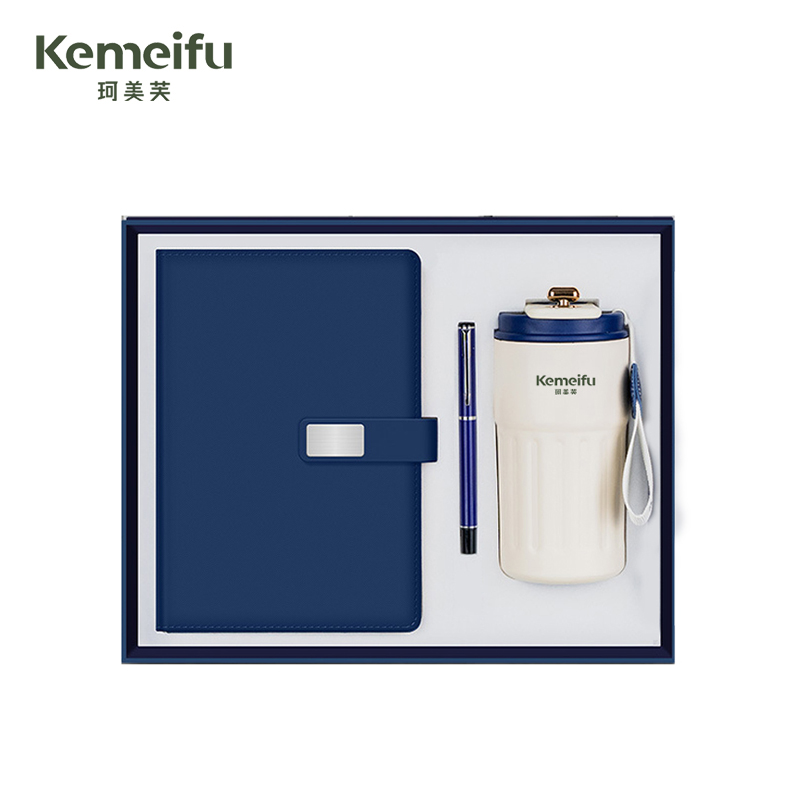 珂美芙 304不锈钢数显保温杯+银扣笔+SW本商务礼盒 蓝色450ml 套