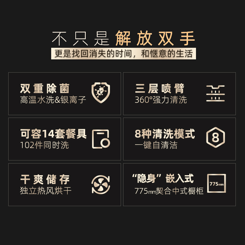 科勒(KOHLER)洗碗机嵌入式家用 14套大容量 洗碗消毒一体机 三星消毒 热风烘干 全自动刷碗机 K-25988T-