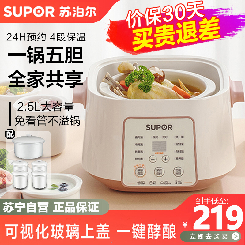 苏泊尔 (SUPOR) 电炖锅大容量 隔水炖电炖锅燕窝隔水电炖盅全自动家用多功能陶瓷BB煲汤锅煮粥锅 DZ25YC828
