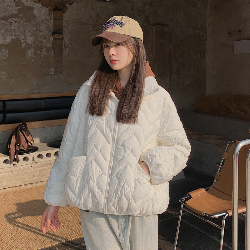 唐狮冬装新款女羽绒服2024面包服黑色羽绒外套女百搭设计感小众_46 M 米白