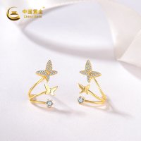 中国黄金 S925银镶锆蝴蝶个性耳钉