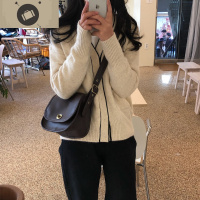 肥肥自制2019ins复古低调机车酷感宽肩带软皮小方包单肩斜挎包女 艾狄伊娃单肩包