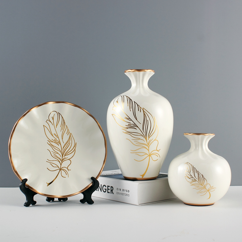 北欧ins轻奢陶瓷花瓶创意美式客厅酒柜装饰品简约现代工艺品摆件三维