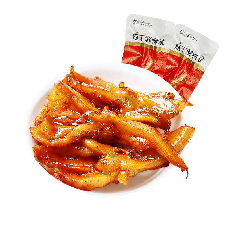 [座上客 麻辣去骨鸭掌8袋*2]无骨鸭肉零食麻小吃肉类食品约160g*2