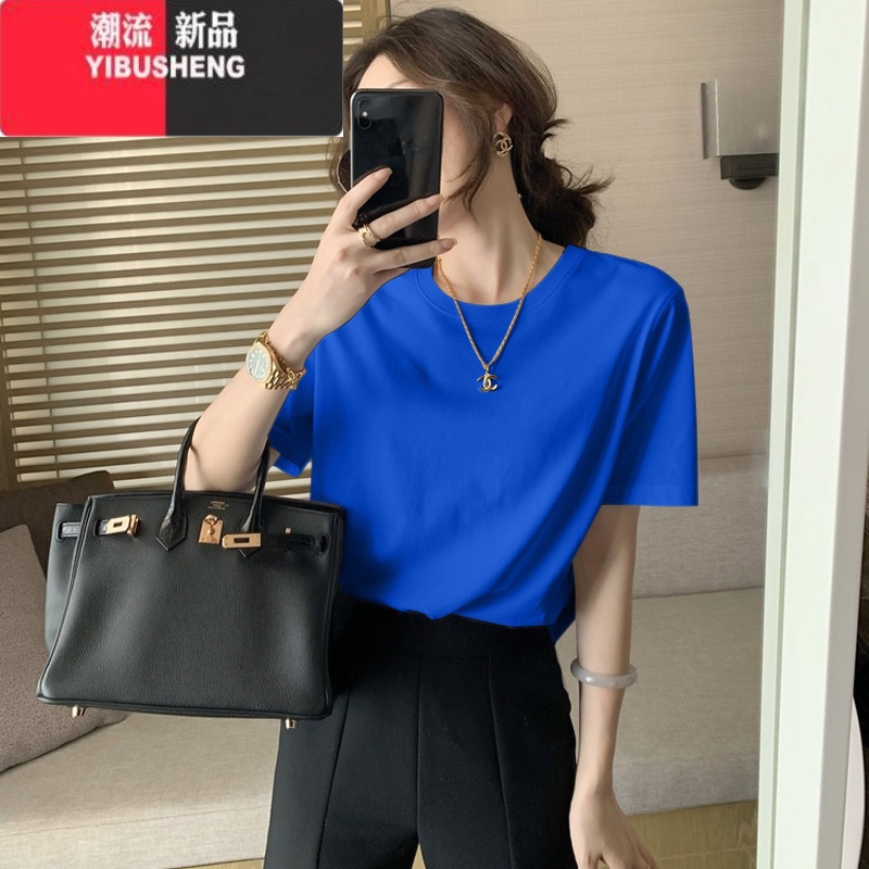 YIBUSHENG白色t恤女正肩短袖欧货2024年新款打底上衣多巴胺宽松版内衣高清大图